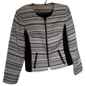 Calvin Klein Womens Jacket Full Zip Front Pockets Shoulder Pads Striped Size 10